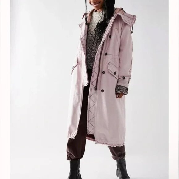 Free People On The Road Again Parka Jacket Long Washed Pink Rose Size S NWT $298 - Picture 1 of 7